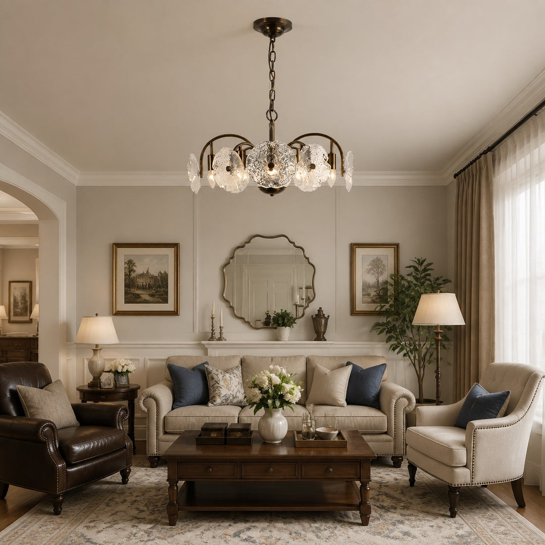 Brass Flower Glass Chandelier