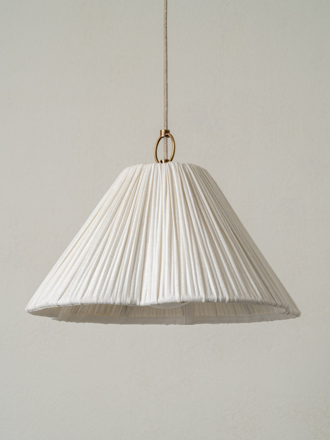 Lindi - small aged brass and linen scalloped pendant