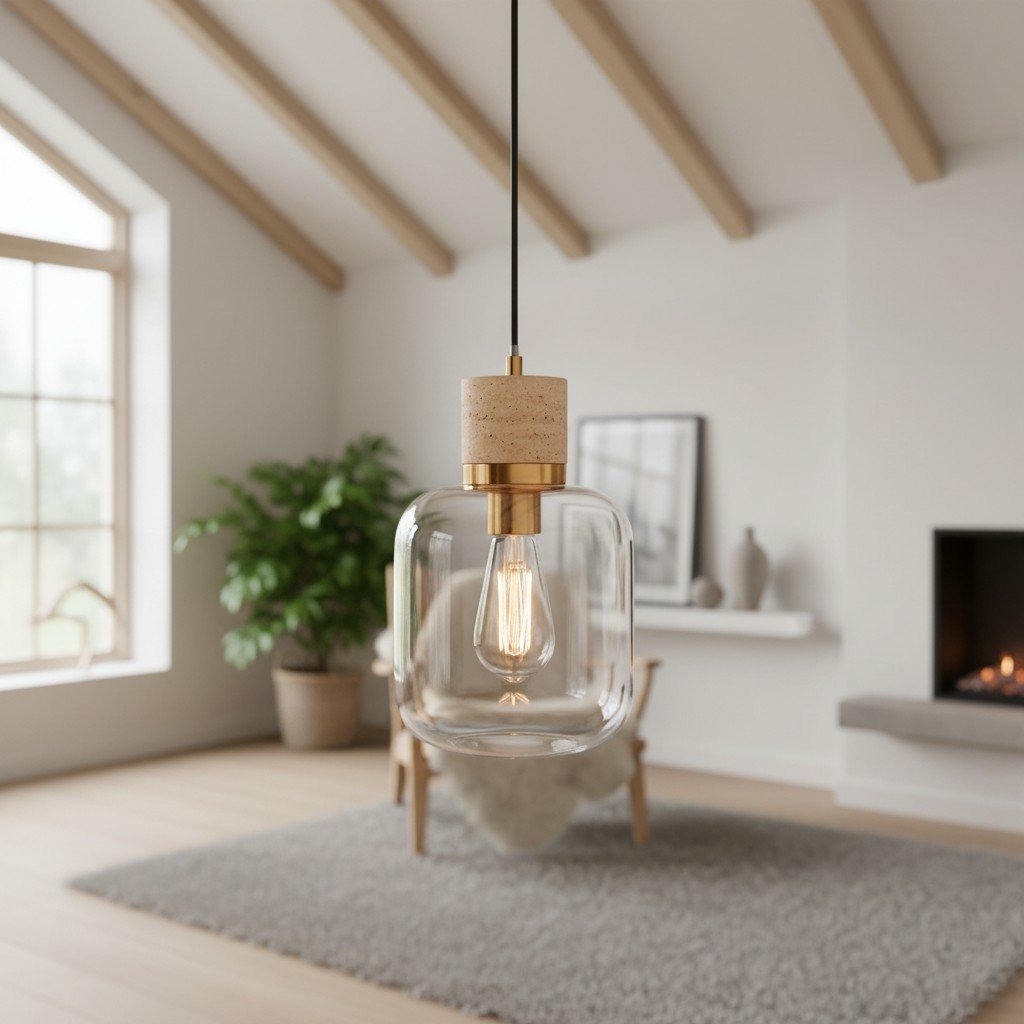 Korlisse Natural Stone and Glass Pendant Light – Stylish Lamp for Lounge or Living Room