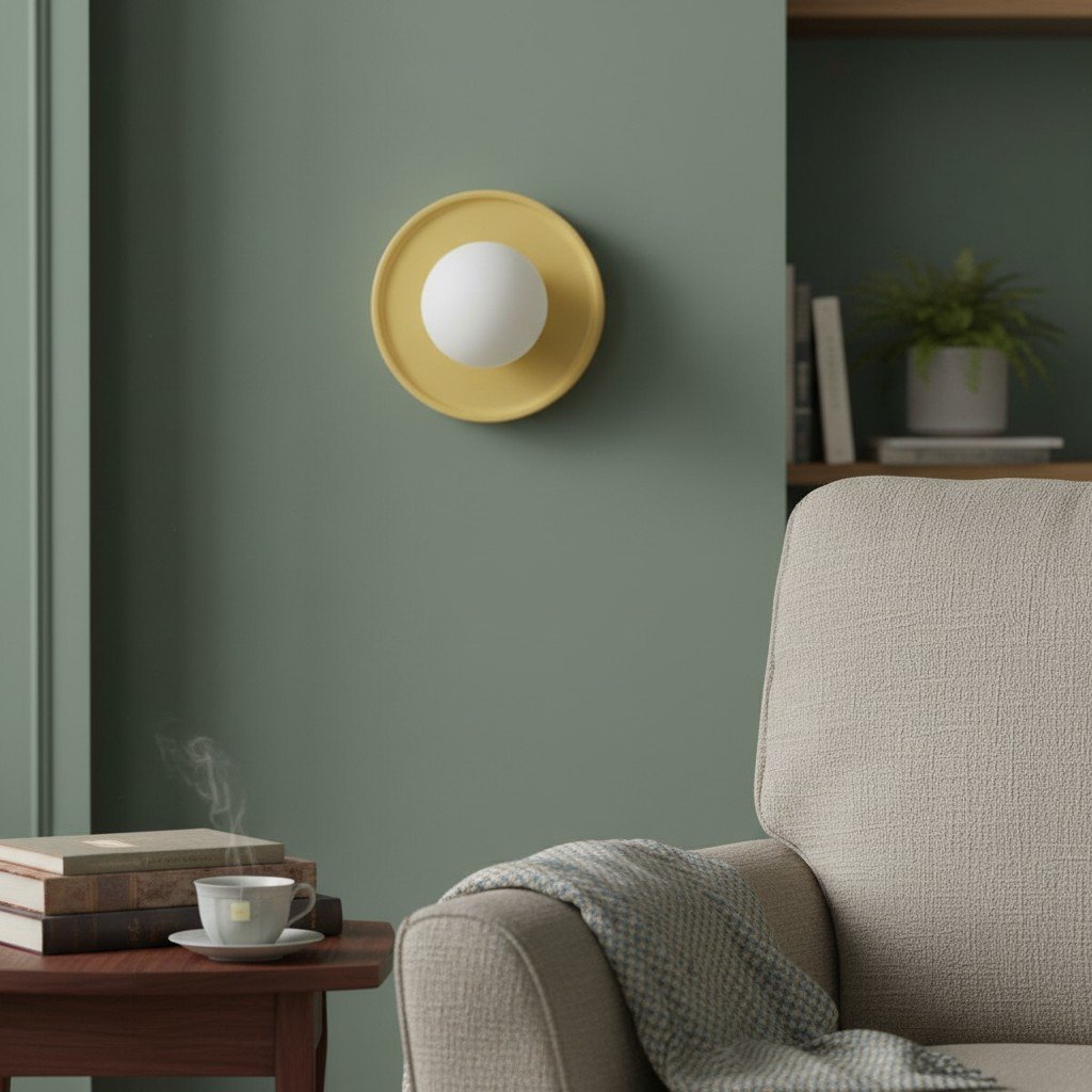Solna Round Glass Wall Sconce with Ceramic Base—Minimalist Lighting for Bedroom or Hallway