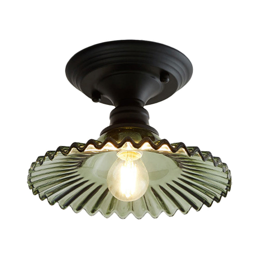 Simple Semi Flush Ceiling Light - Brass Glass Fixture for Hallway