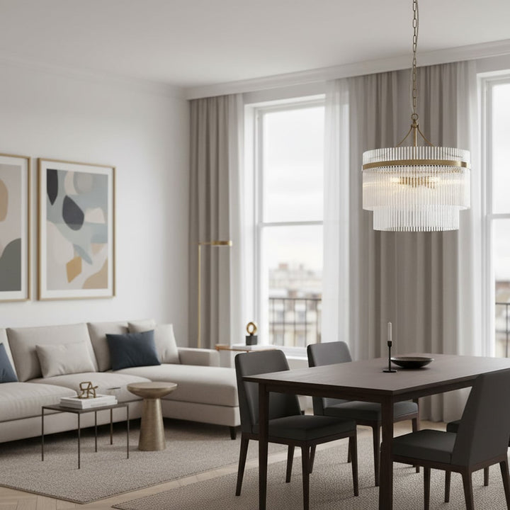 Elegant Glass Rods 3 Light Pendant Light - Vintage Brass Finish