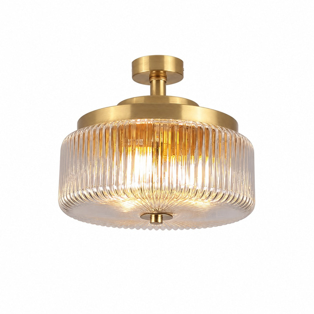 Natural brass flush mount ribbed glass ceiling lamp