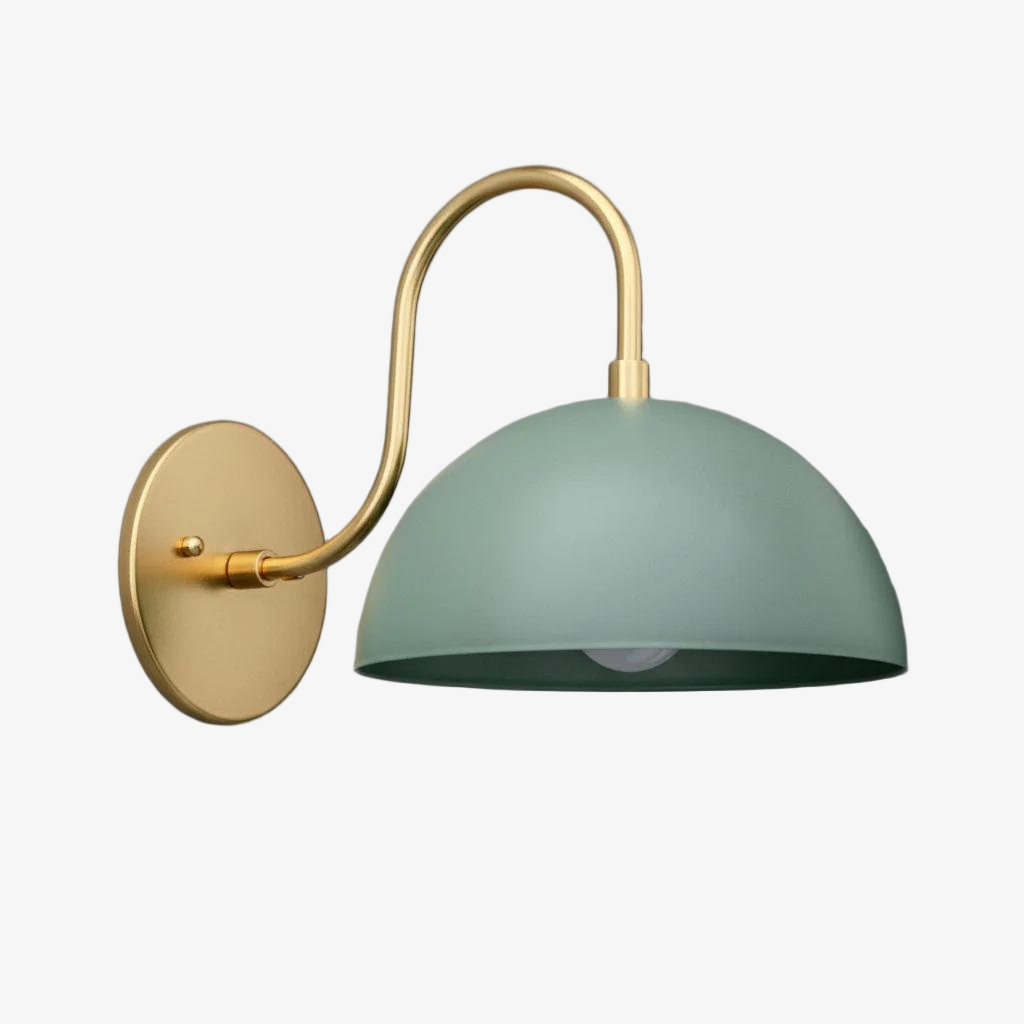 Curva Metal Industrial Wall Sconce - Curved Brass Arm - Hammered Dome Light Fixture