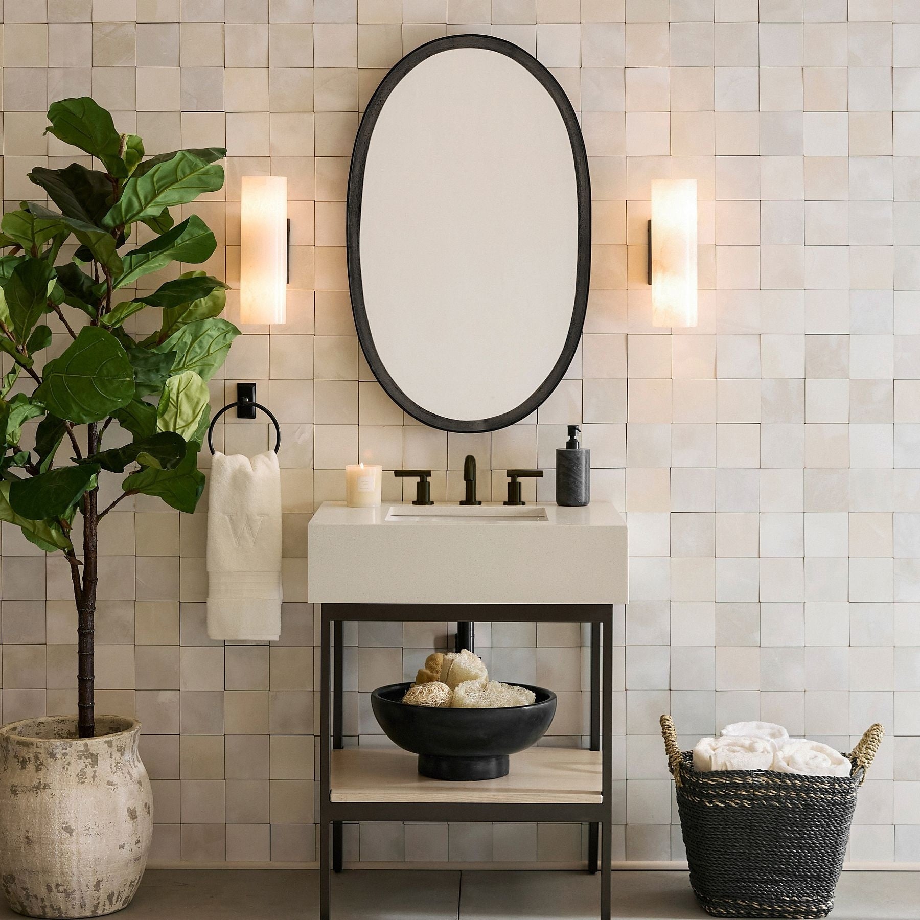 Wolvina Natural Marble Tube Sconce with Sleek Metal Details