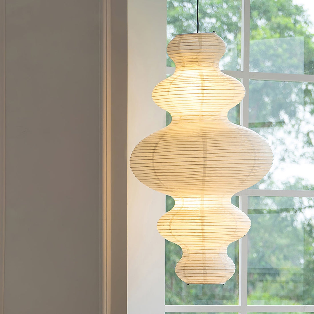 Luxurious Pendant Swag Lamp - Sculptural Rice Paper Lamp for Bedroom