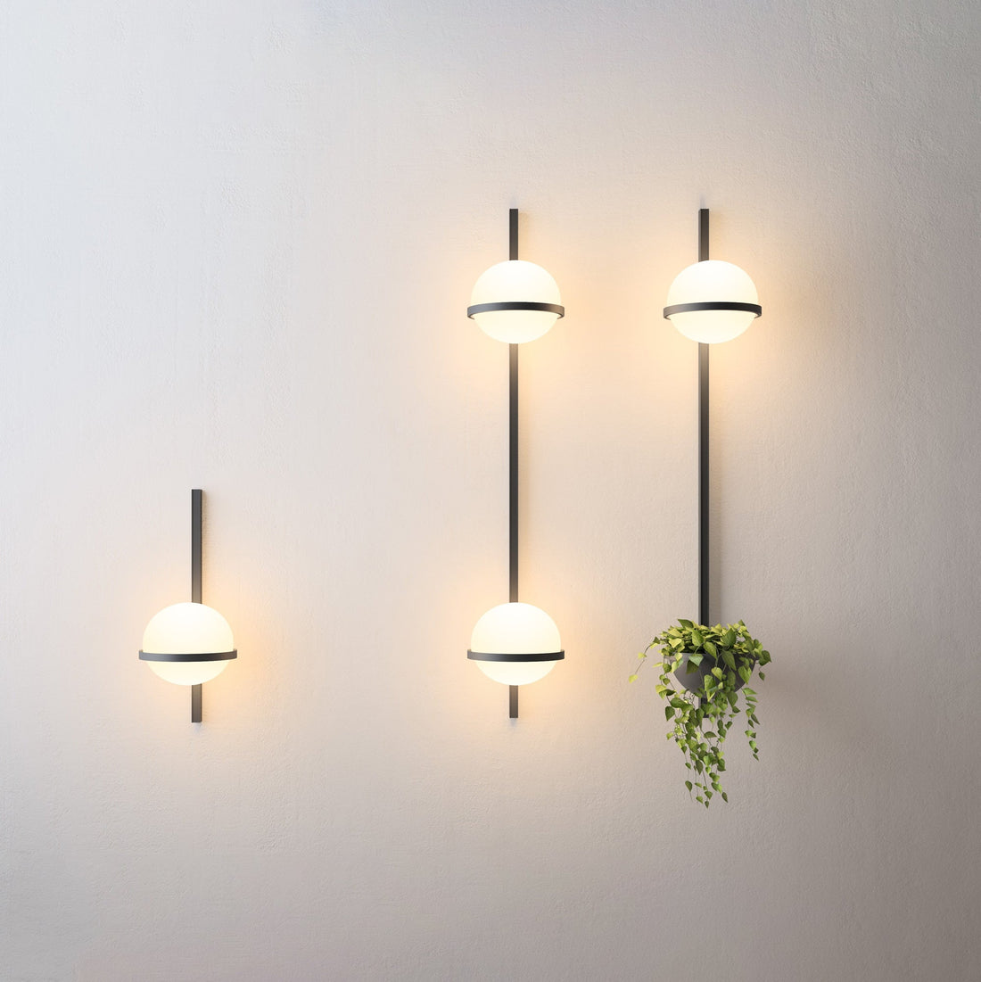 Modern Metal Wall Light - Black Frame Glowing Sphere Lamp for Garden