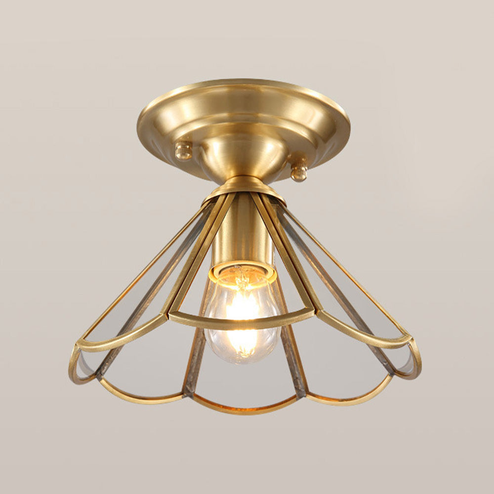 Glass Petal Ceiling Light - Modern Brass Semi Flush Mount for Hallway