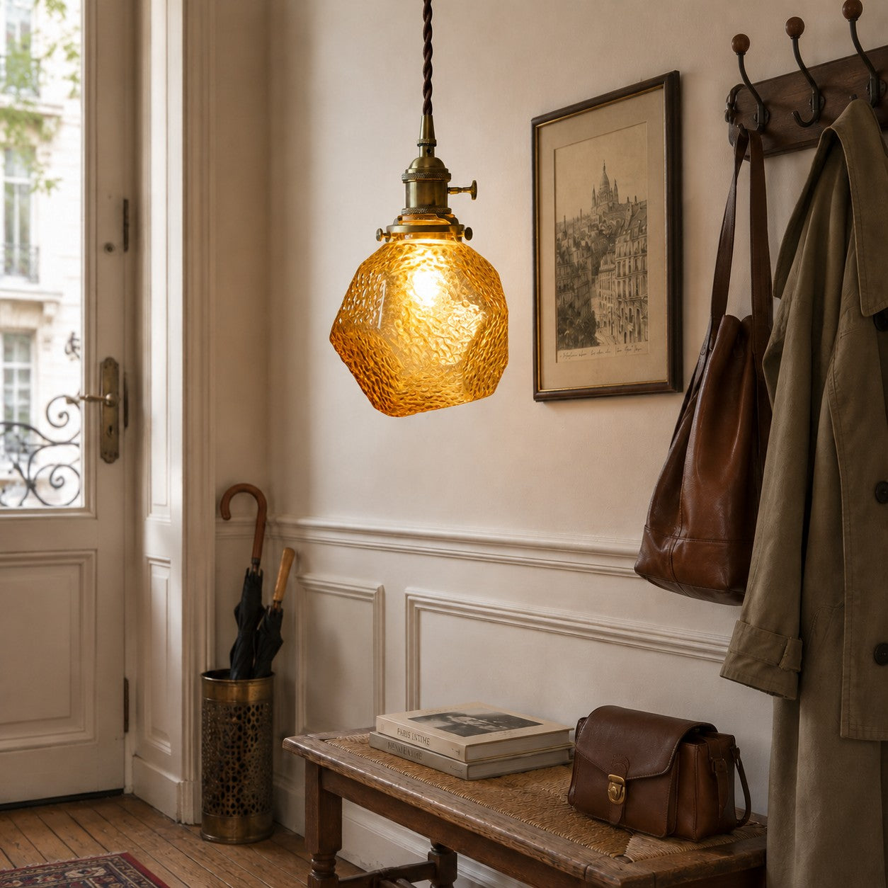 Vintage faceted glass pendant light