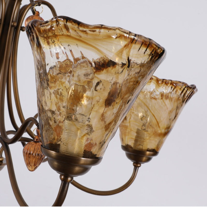 Upward Amber Tulip Glass Metal Chandelier