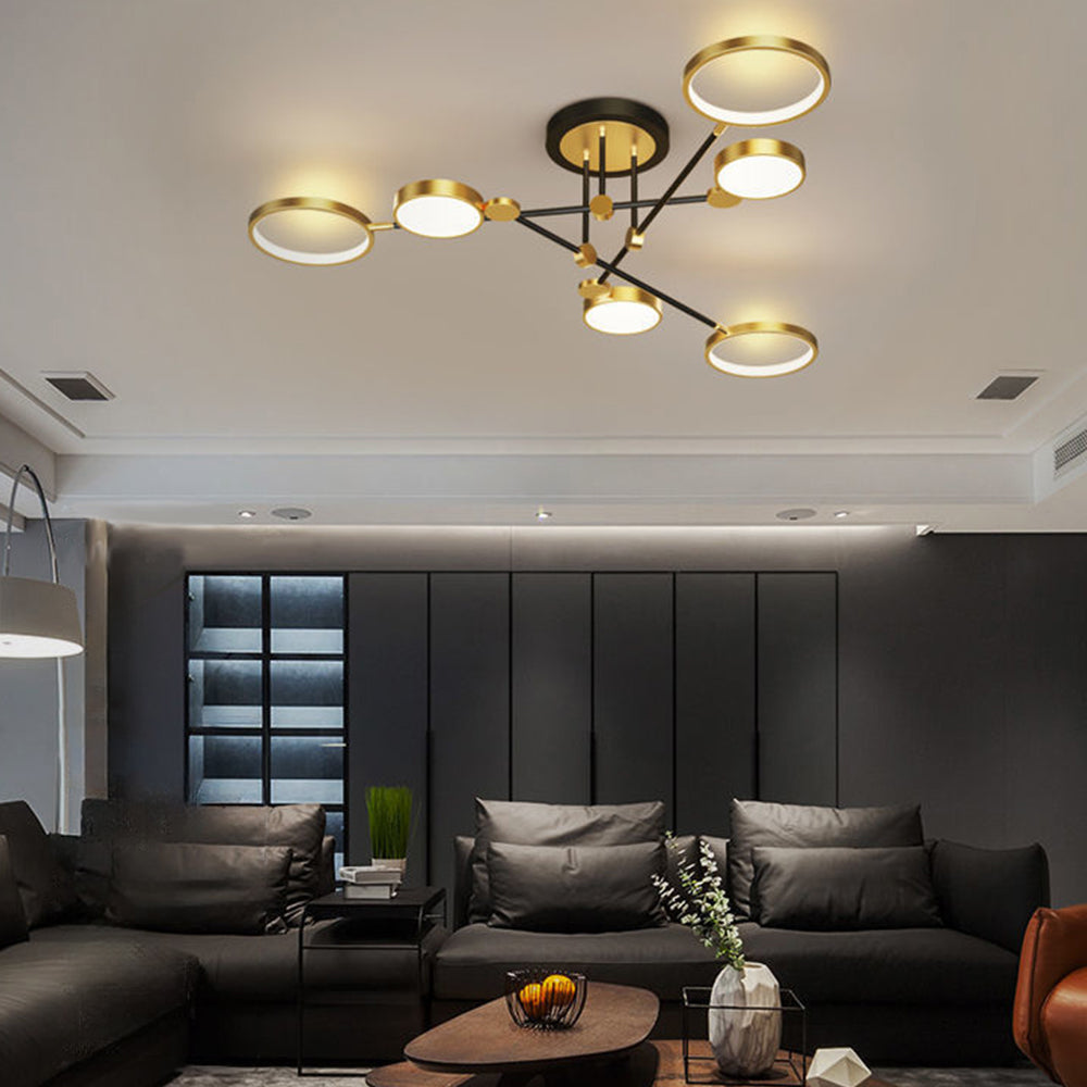 Branch Ring Chandelier - Gold Black Multi Light for Modern Bedroom