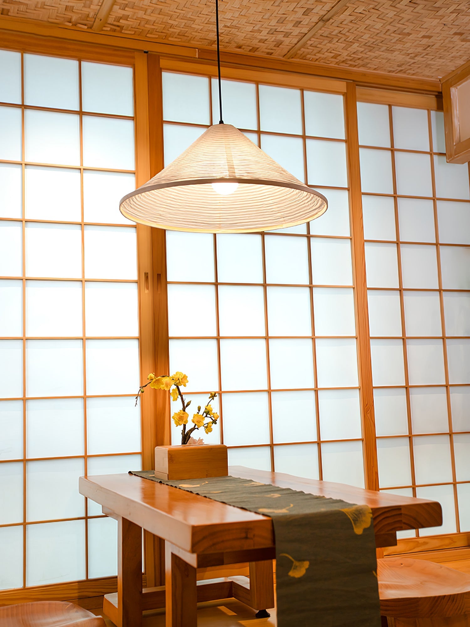 Washi Paper Pyramid Pendant Lamp - Handcrafted Light for Living Room