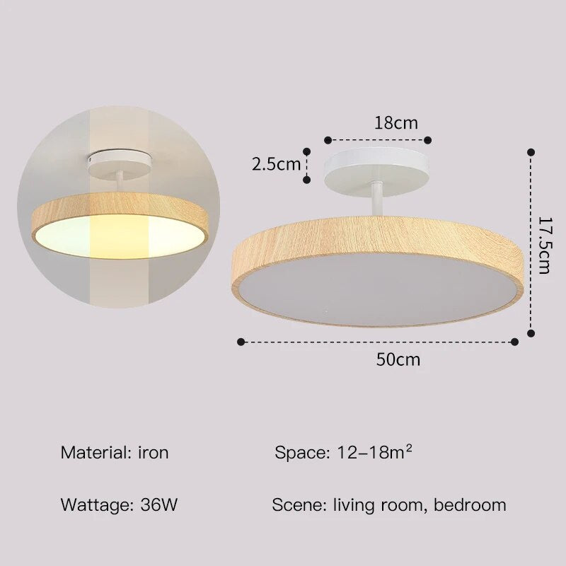 Modern Disc Semi-Flush Ceiling Lamp - LED Walnut Light for Bedroom