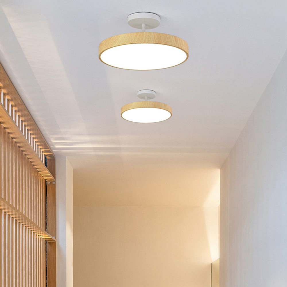 Modern Disc Semi-Flush Ceiling Lamp - LED Walnut Light for Bedroom