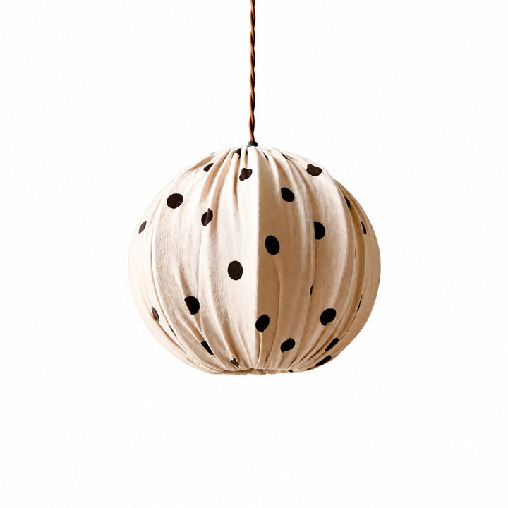 Small cream polka dot fabric globe pendant lamp