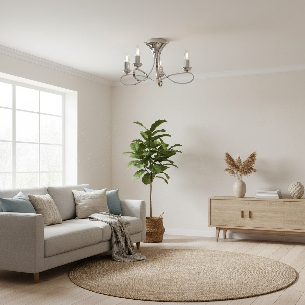 Foline 3-Light Ceiling Fixture with Sweeping Arms - Polished Nickel Semi-Flush for Dining or Entry