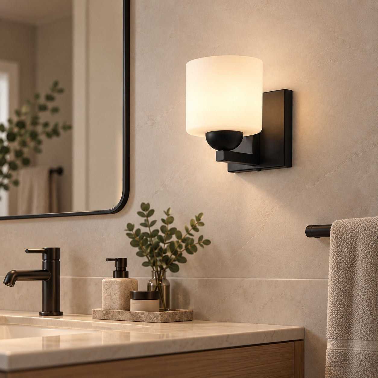 Modern Metal Vanity Light with Glass Shades for Bathrooms