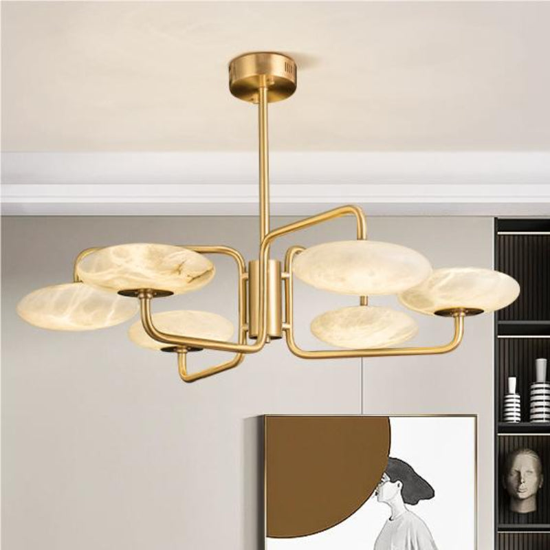 Classic Unique Disc Alabaster Chandelier