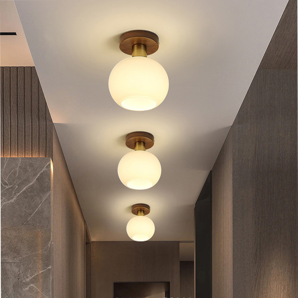 Nordic Walnut Ceiling Light – Minimalist Hallway Lighting Fixture