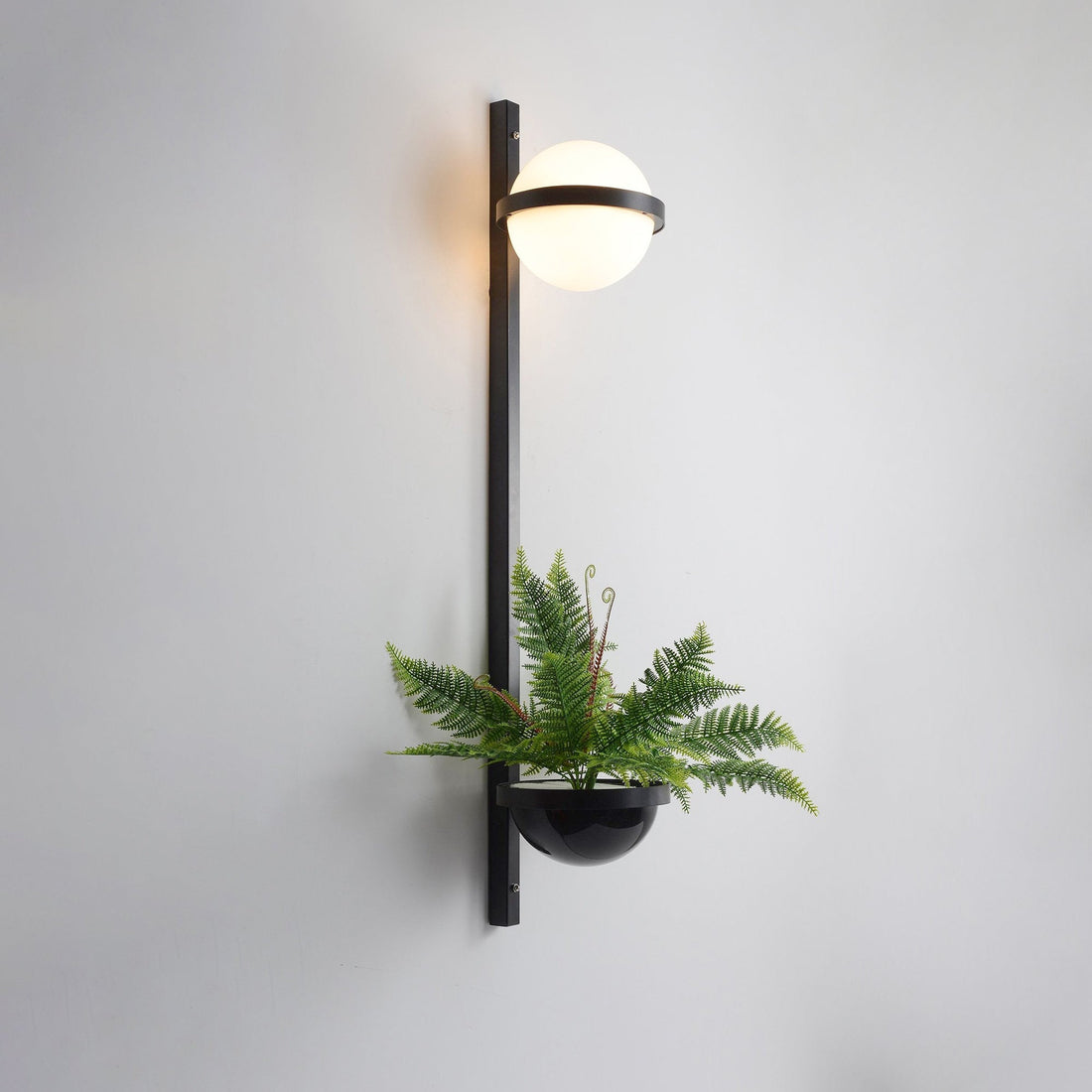 Modern Metal Wall Light - Black Frame Glowing Sphere Lamp for Garden