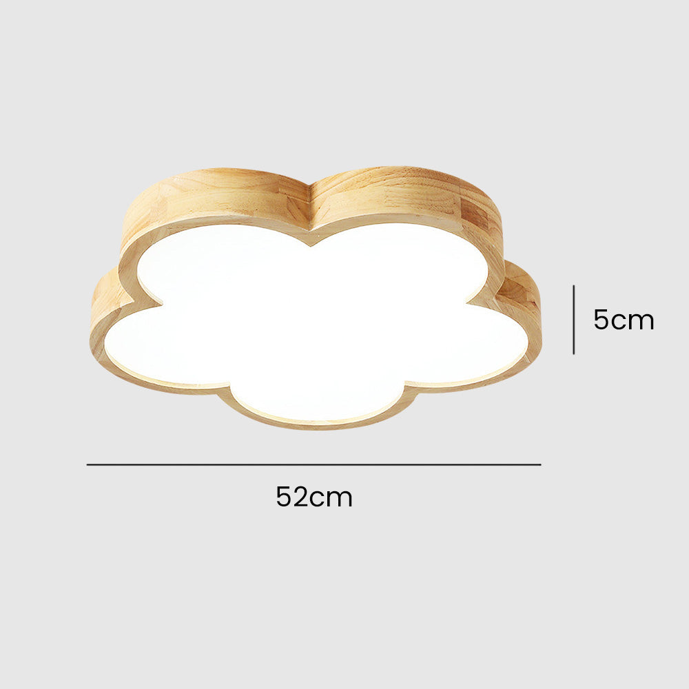 Natural Wood Ceiling Light - Wabi-Sabi Flowers LED Bedroom Fixture