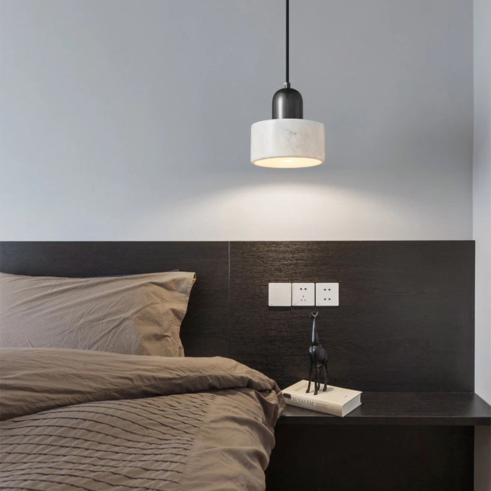 Modern Marble Pendant Lamp - Green Cylindrical Light for Dining Area