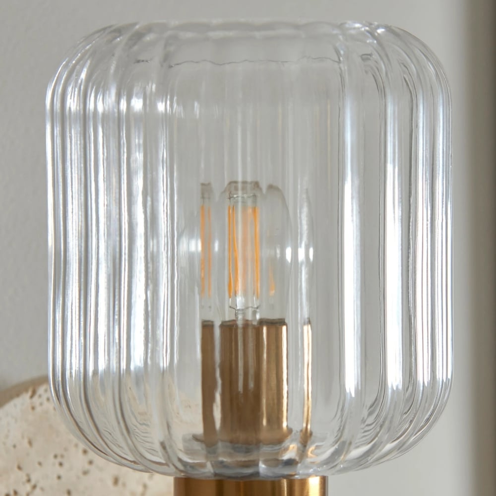 Korlisse Modern Marble Wall Light - Vintage Brass & Clear Glass Accent for Living Room and Hallway