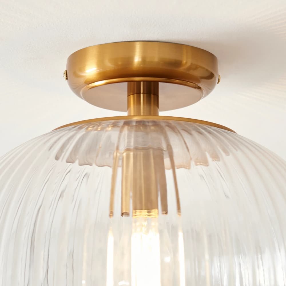 Luntra Ribbed Glass Uplighter Flush – Elegant Ceiling Light for Hallways and Bedrooms