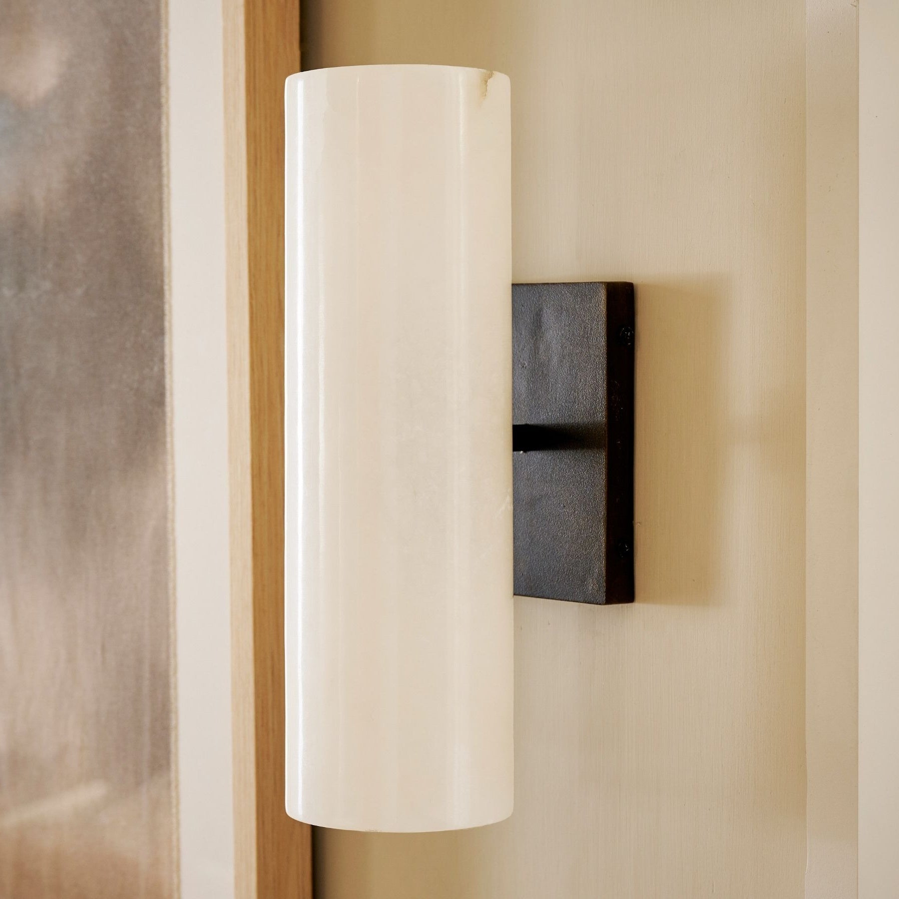 Wolvina Natural Marble Tube Sconce with Sleek Metal Details