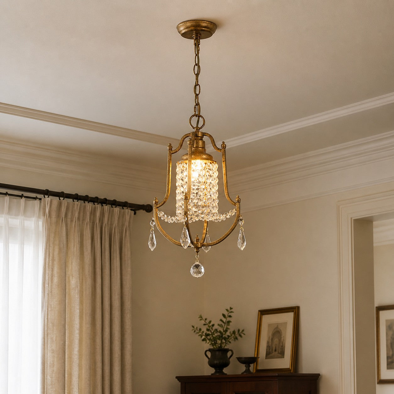 French Country Crystal Bell Pendant Light