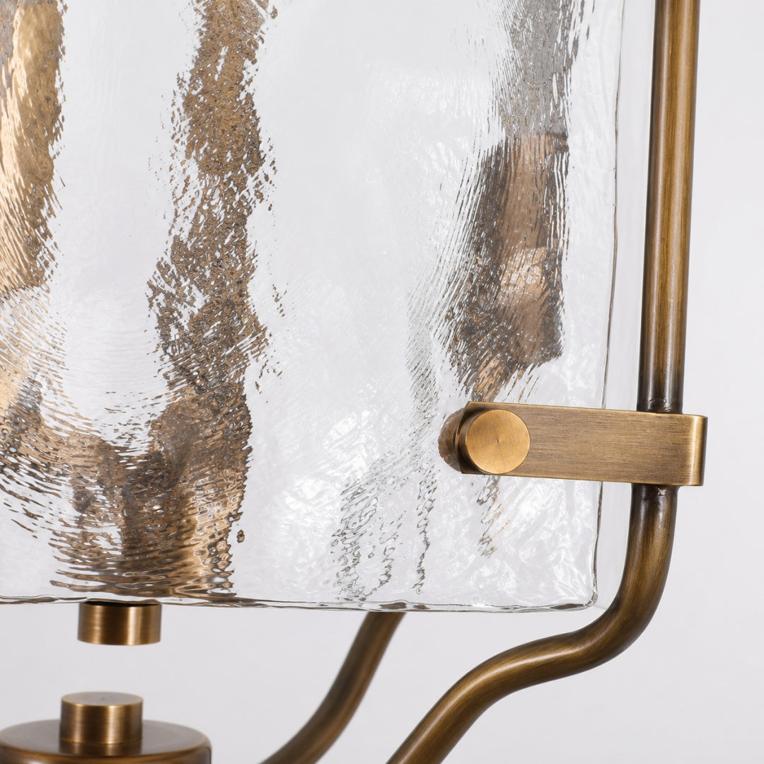 Brass and Pressed Glass Lantern Pendant Light