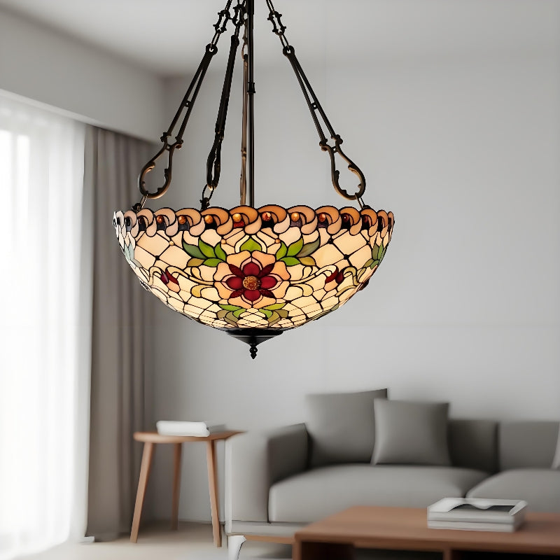 TF Dragonfly Beige Tiffany Pendant Lamp – Elegant Stained Glass Fixture for Dining Room and Bedroom