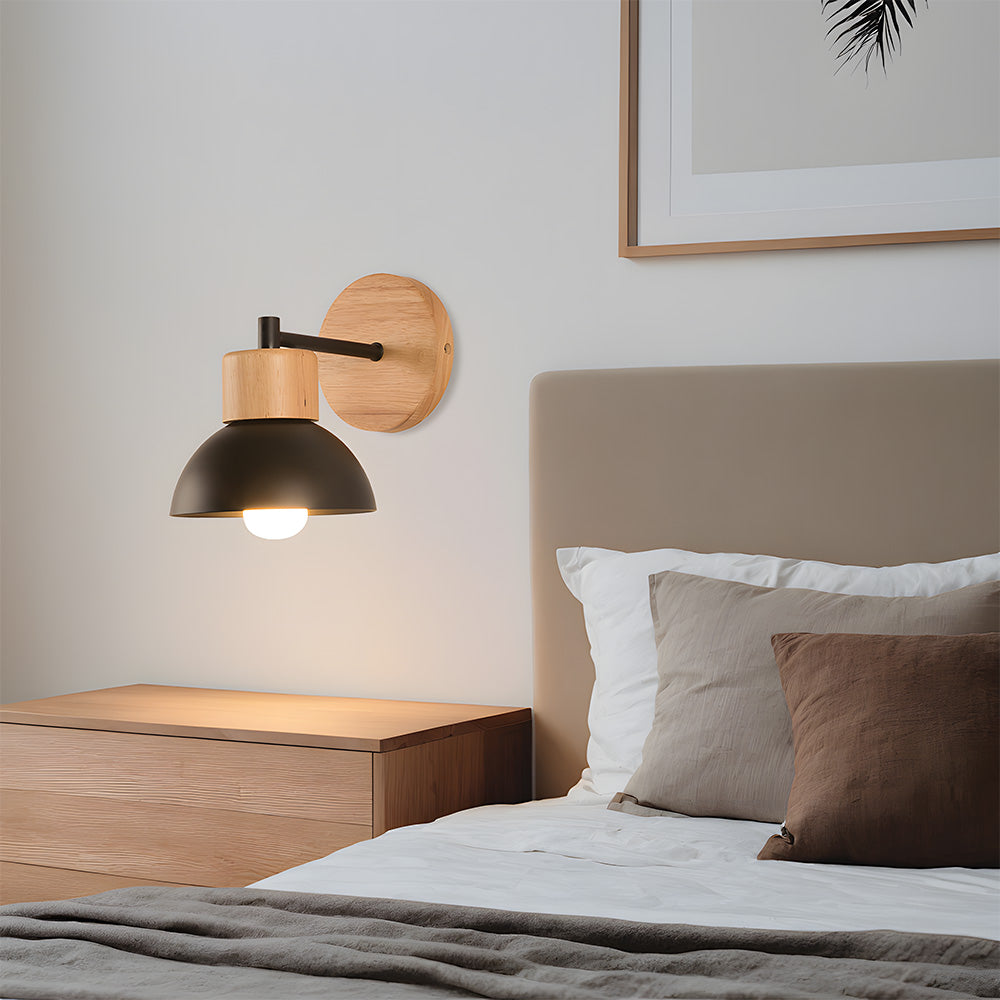 Modern Wooden Wall Light - Semicircular lampshade Fixture for Bedroom