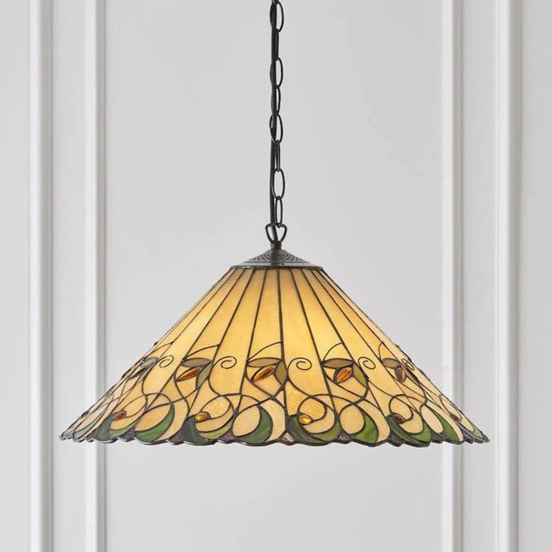 TF Jamelia Vintage Floral Stained Glass Dome Ceiling Light for Dining Rooms