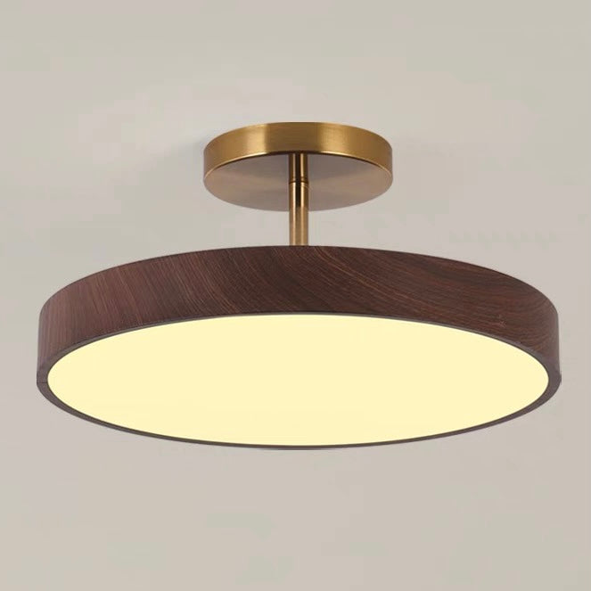 Modern Disc Semi-Flush Ceiling Lamp - LED Walnut Light for Bedroom