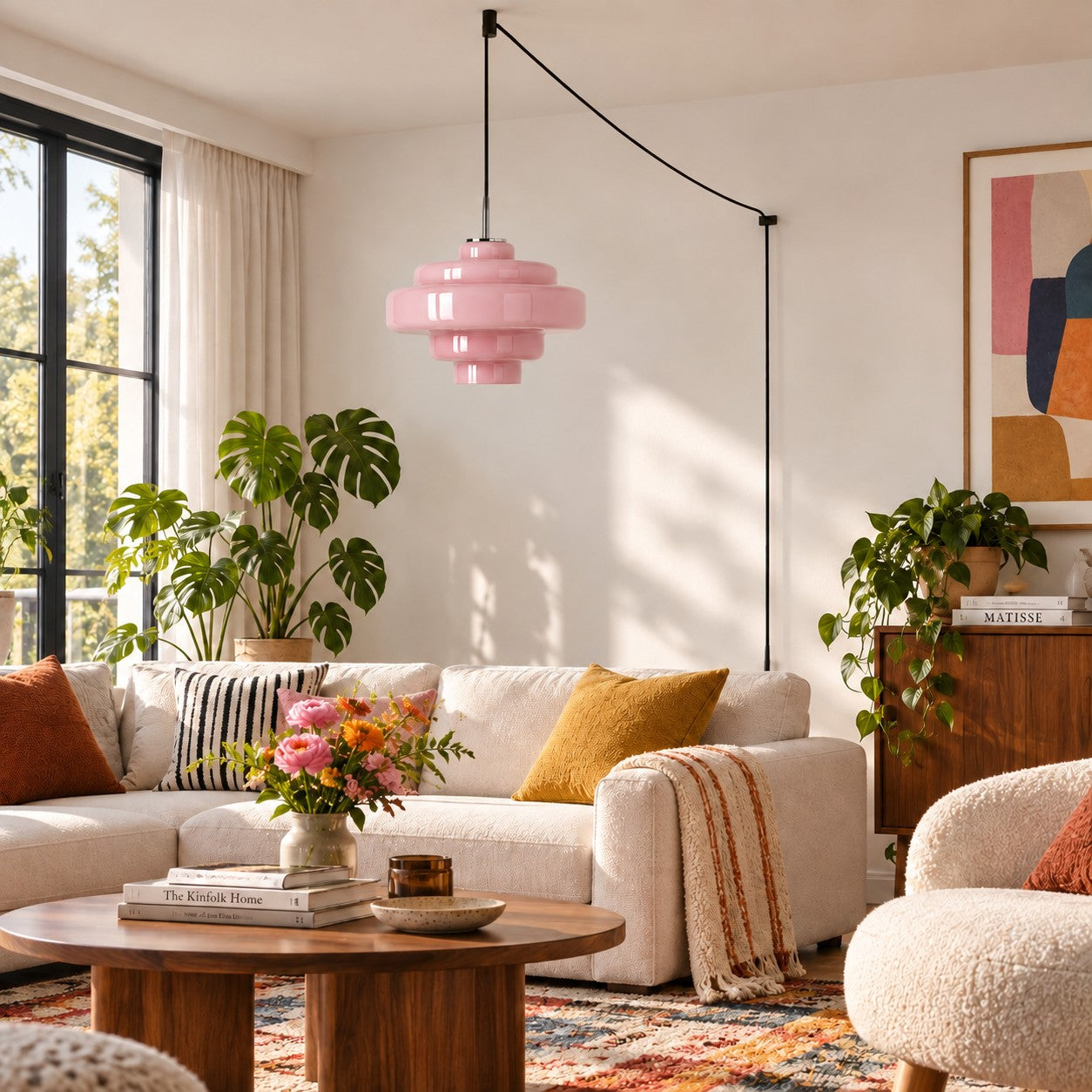 Koloro Millie Glas-Pendelleuchte mit Stecker - Retro-Pendelleuchte in bunten Farben für moderne Innenräume