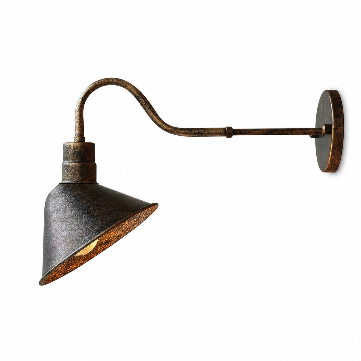 Cone shade outdoor wall sconce in antique brass finish
