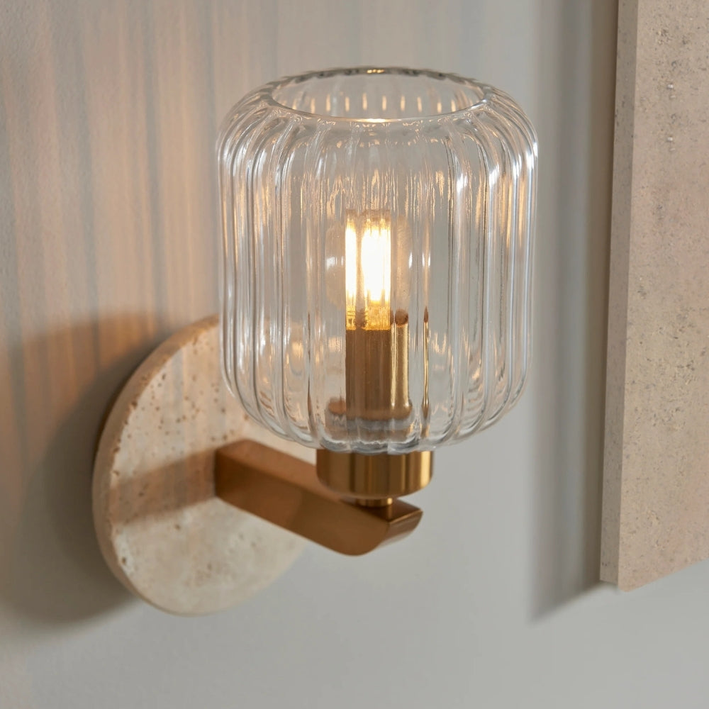 Korlisse Modern Marble Wall Light - Vintage Brass & Clear Glass Accent for Living Room and Hallway