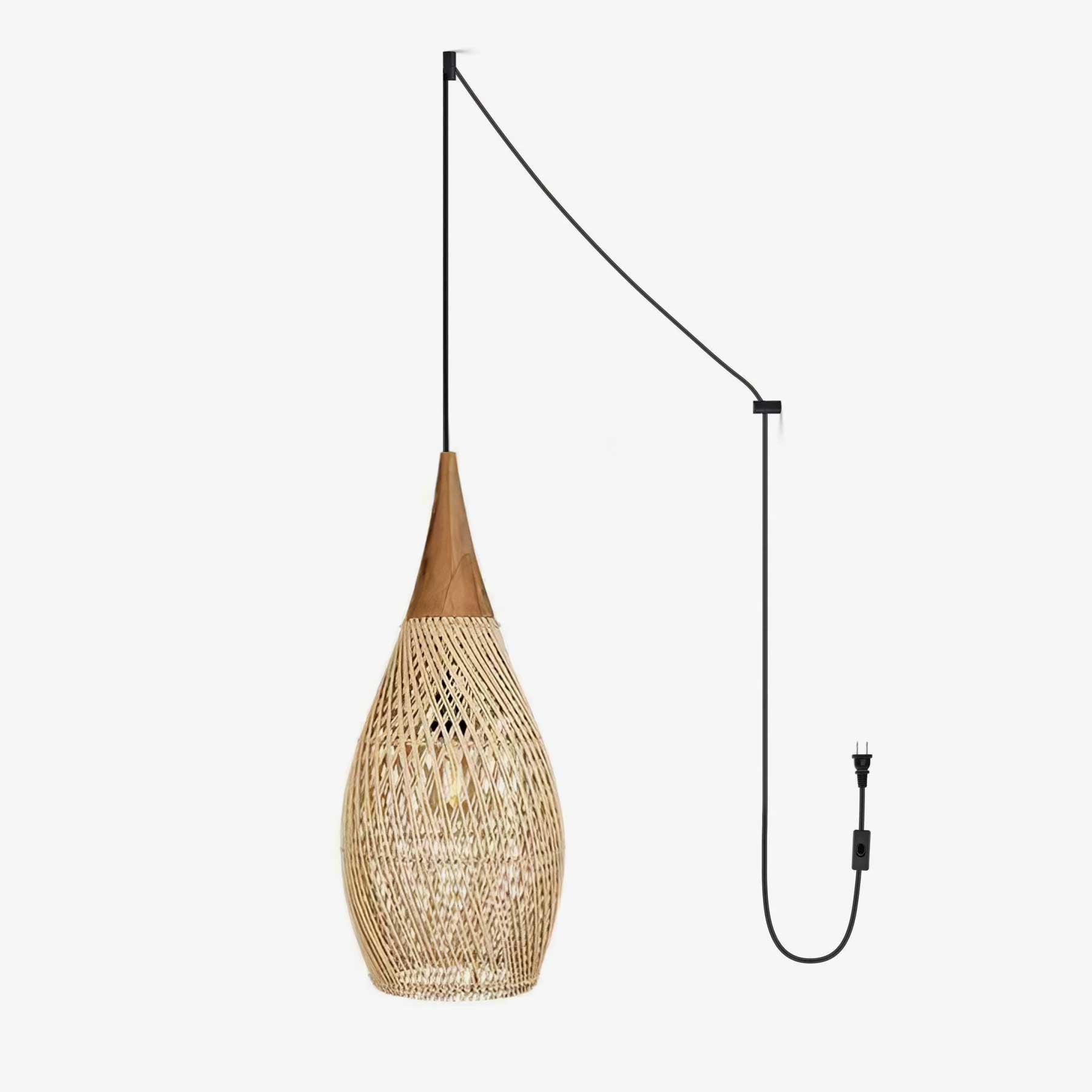 Woven Rattan Wood Plug-In Pendant Light