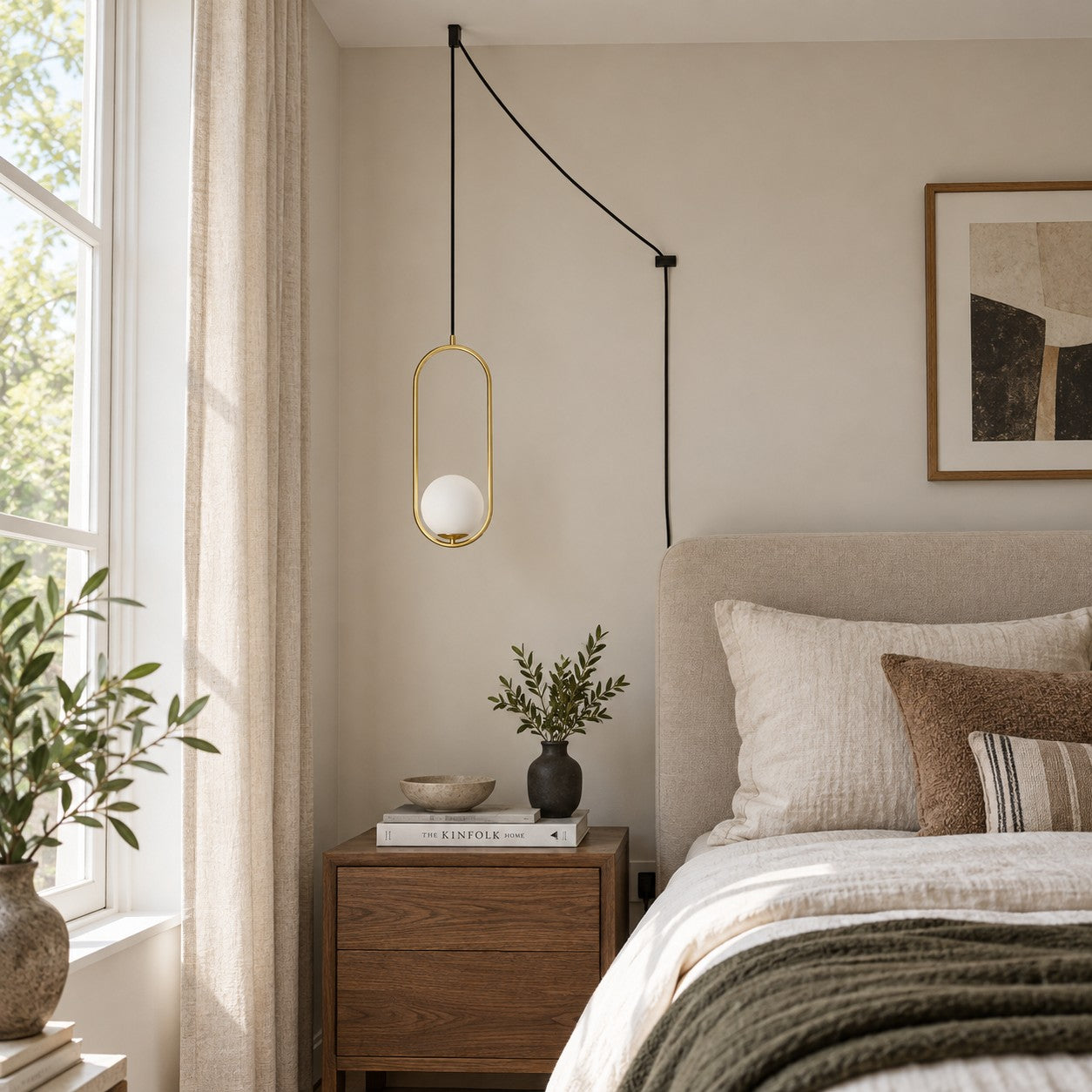 Pearl Glass Sphere Brass Plug-In Pendant