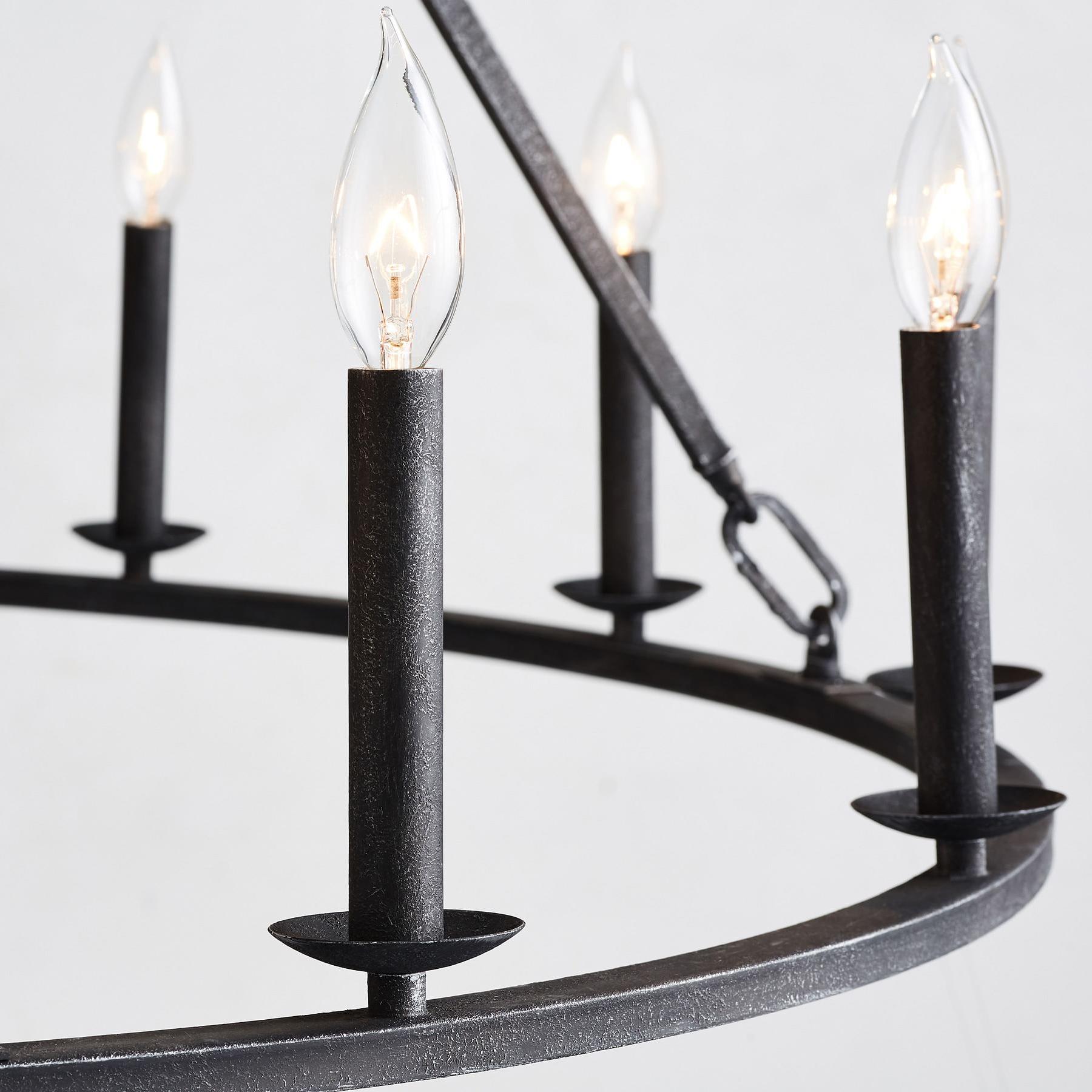 Rowan Rustic Iron Chandelier - Round Wagon Wheel Lamp for Living Room