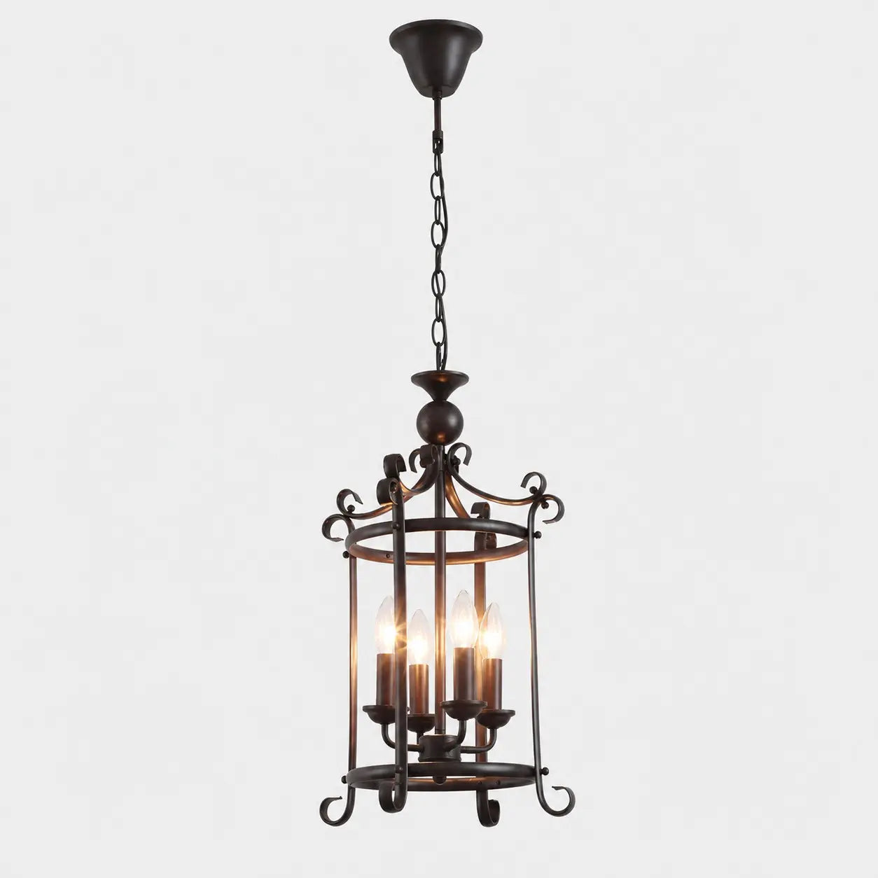 Black iron four-light pendant chandelier