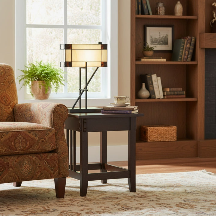 TF Manchester Table Lamp – Vintage-Inspired Stained Glass Table Light for Reading Nook or Bedroom