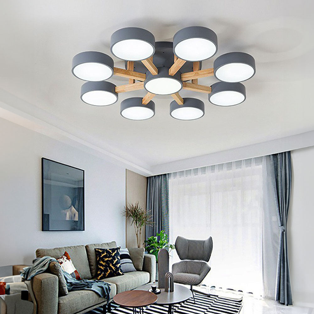 LED Ceiling Light – Modern Iron Wood Fixture for Bedroom Ambiance