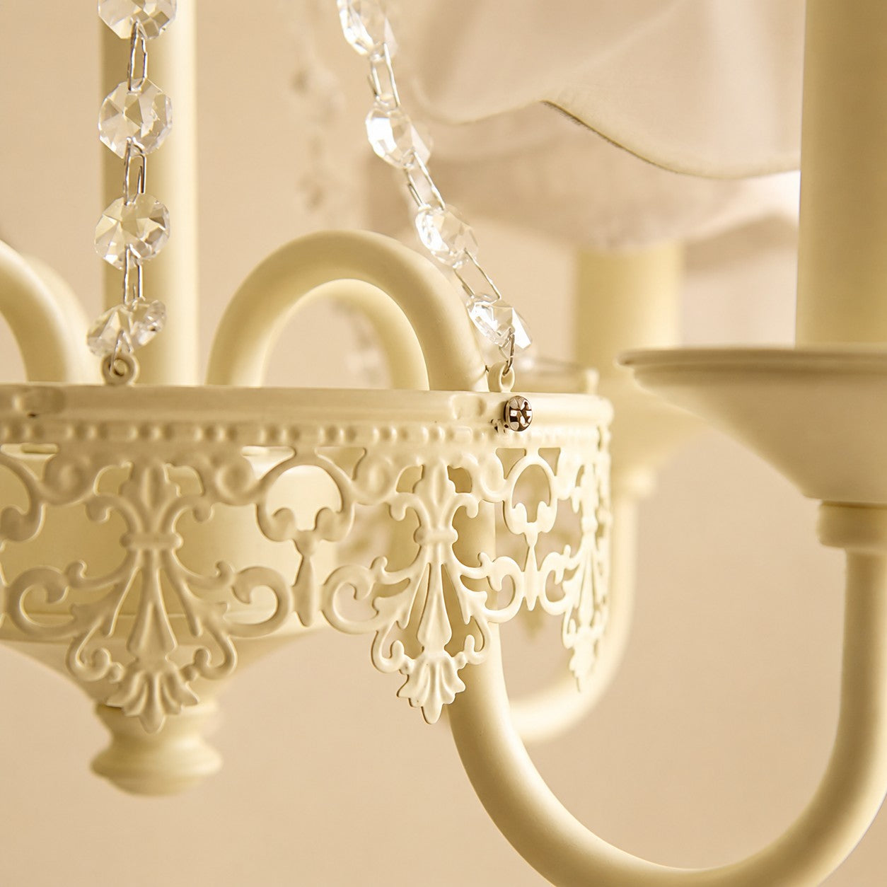 French Country Four Arm Fabric Shade Chandelier