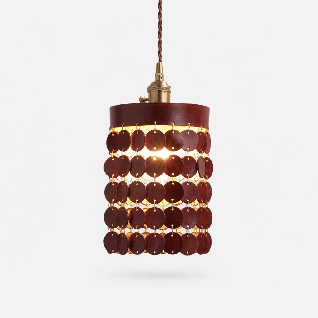 Brown leather pendant light on a white background