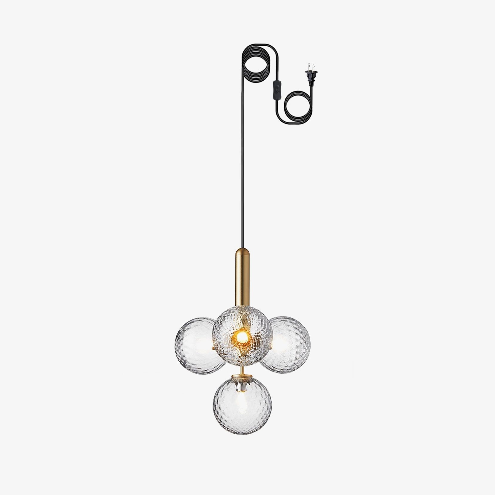 Abgerundete Stecker-Pendelleuchte aus Messing und Glas