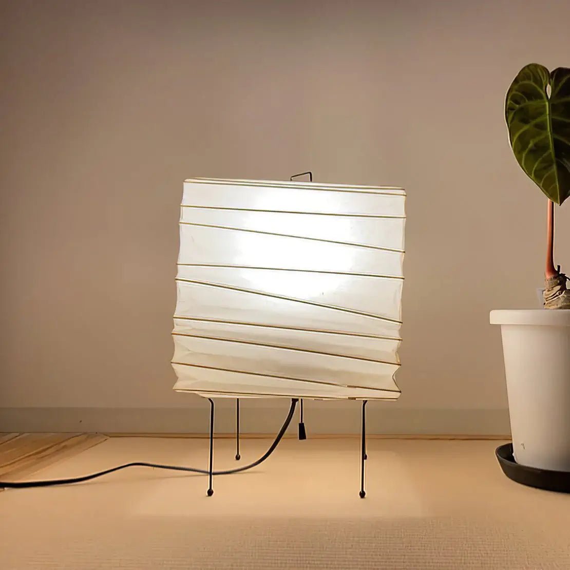 Minimalistische Würfel-Tischlampe – Papierlaternen-inspirierte Lampe fürs Schlafzimmer