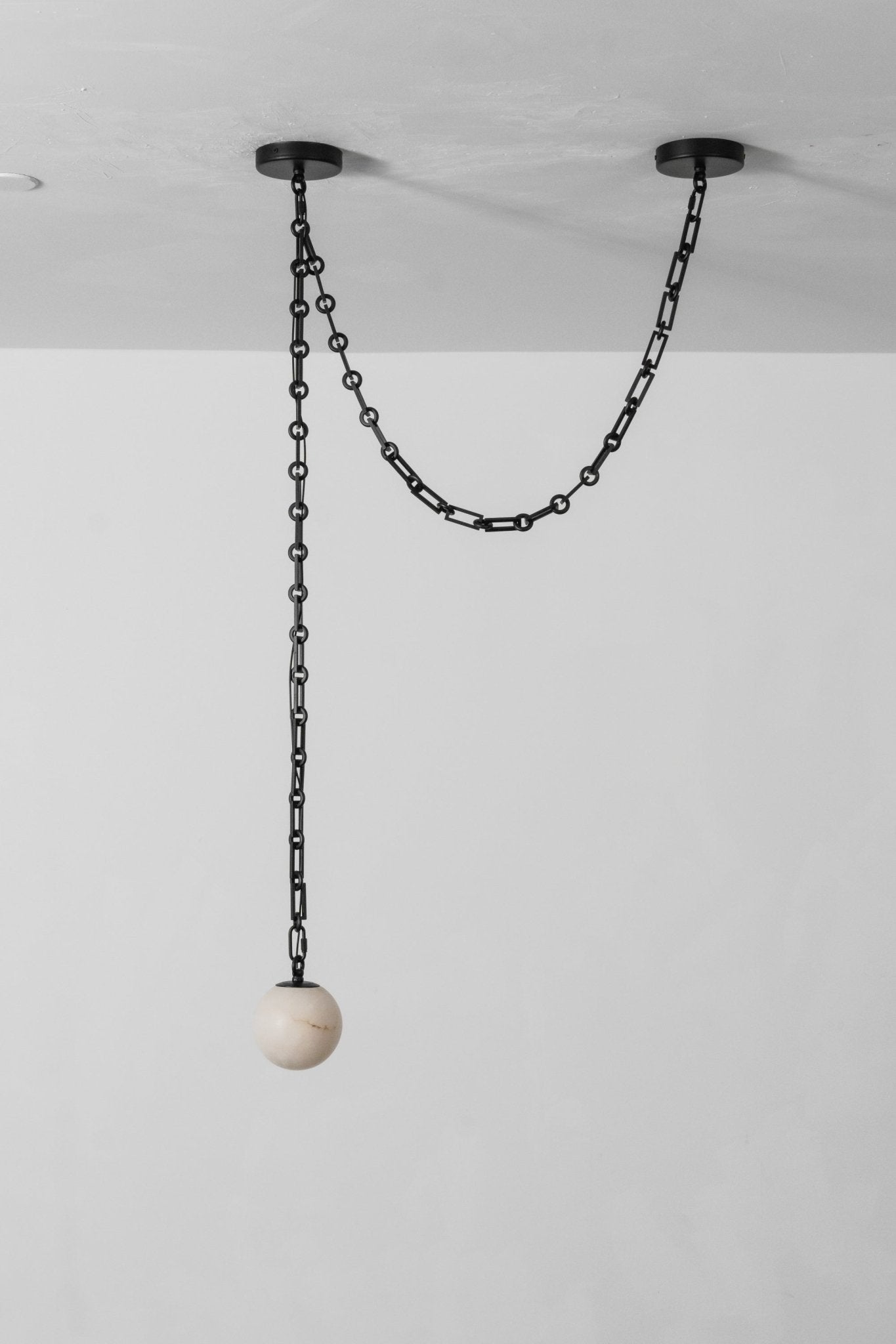 Black Metal Alabaster Globe Hardwired Chandelier