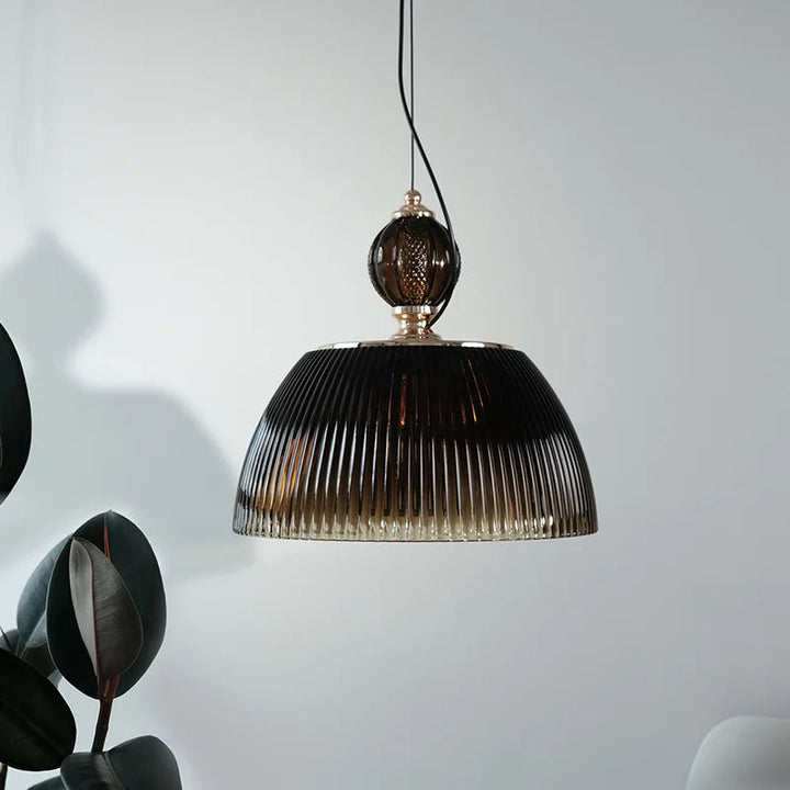 Green Glass Pendant Light - Vintage Striped Lamp for Kitchen Island